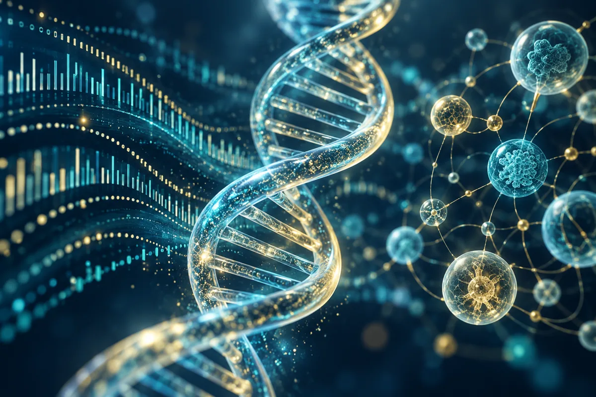 Abstract DNA helix with bioinformatics data connections